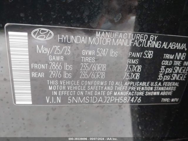 Photo 8 VIN: 5NMS1DAJ2PH587476 - HYUNDAI SANTA FE 