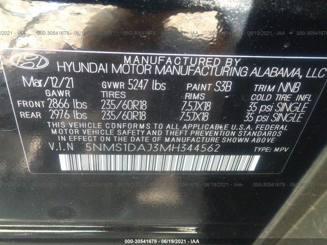 Photo 8 VIN: 5NMS1DAJ3MH344562 - HYUNDAI SANTA FE 