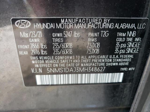 Photo 12 VIN: 5NMS1DAJ3MH348627 - HYUNDAI SANTA FE 