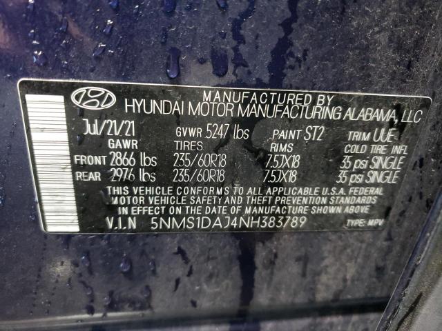 Photo 12 VIN: 5NMS1DAJ4NH383789 - HYUNDAI SANTA FE S 