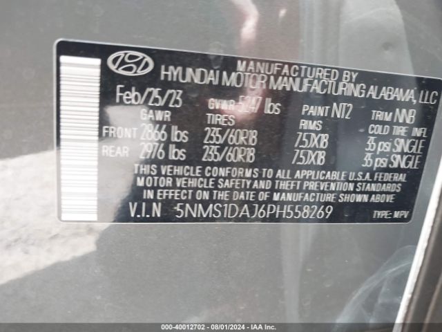 Photo 8 VIN: 5NMS1DAJ6PH558269 - HYUNDAI SANTA FE 