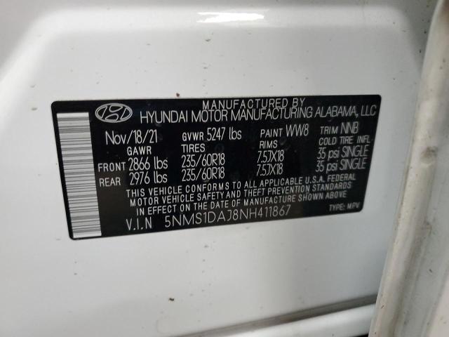 Photo 12 VIN: 5NMS1DAJ8NH411867 - HYUNDAI SANTA FE S 