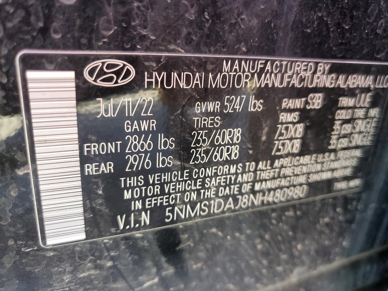 Photo 11 VIN: 5NMS1DAJ8NH480980 - HYUNDAI SANTA FE 