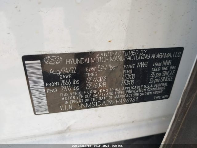 Photo 8 VIN: 5NMS1DAJ9PH496964 - HYUNDAI SANTA FE 