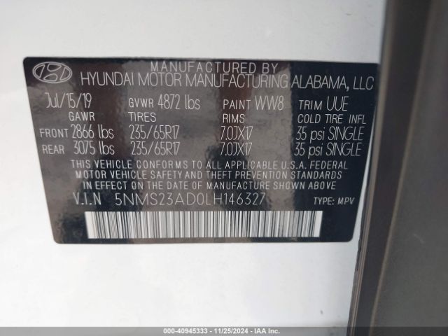 Photo 8 VIN: 5NMS23AD0LH146327 - HYUNDAI SANTA FE 