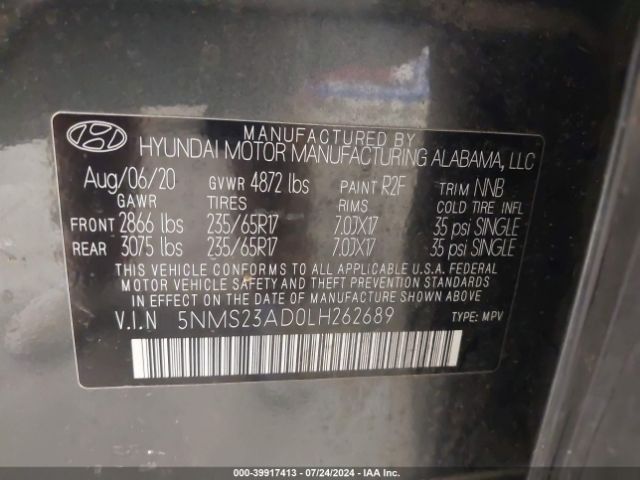 Photo 8 VIN: 5NMS23AD0LH262689 - HYUNDAI SANTA FE 