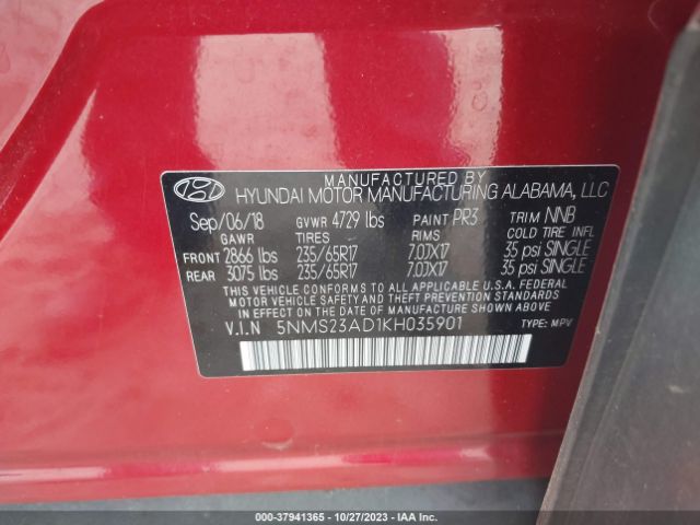 Photo 8 VIN: 5NMS23AD1KH035901 - HYUNDAI SANTA FE 