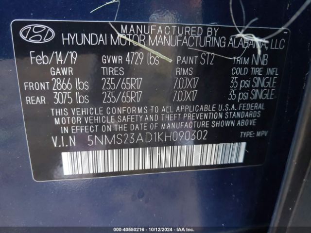 Photo 8 VIN: 5NMS23AD1KH090302 - HYUNDAI SANTA FE 