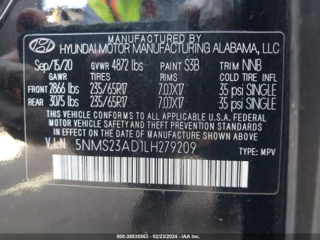 Photo 8 VIN: 5NMS23AD1LH279209 - HYUNDAI SANTA FE 