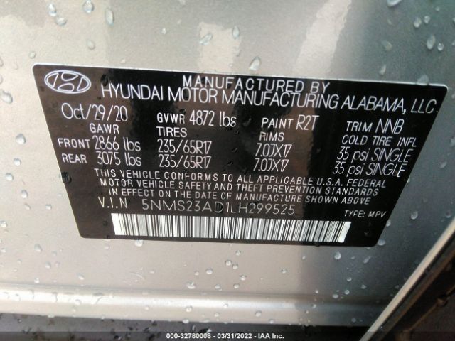 Photo 8 VIN: 5NMS23AD1LH299525 - HYUNDAI SANTA FE 