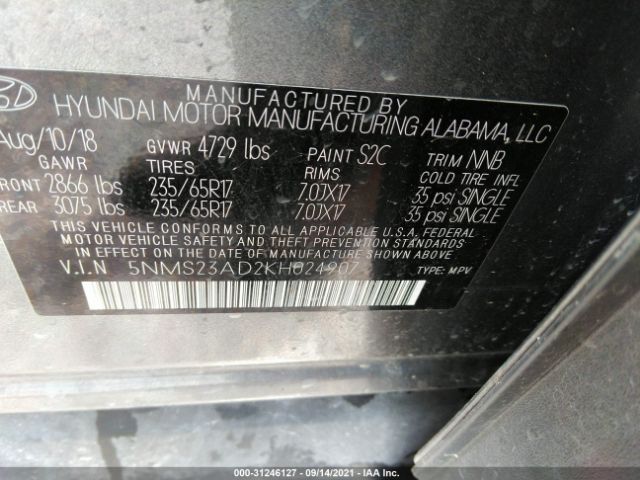 Photo 8 VIN: 5NMS23AD2KH024907 - HYUNDAI SANTA FE 