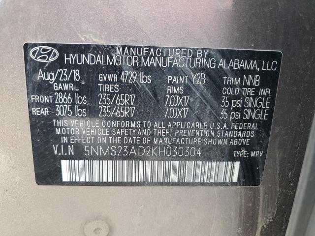 Photo 12 VIN: 5NMS23AD2KH030304 - HYUNDAI SANTA FE S 