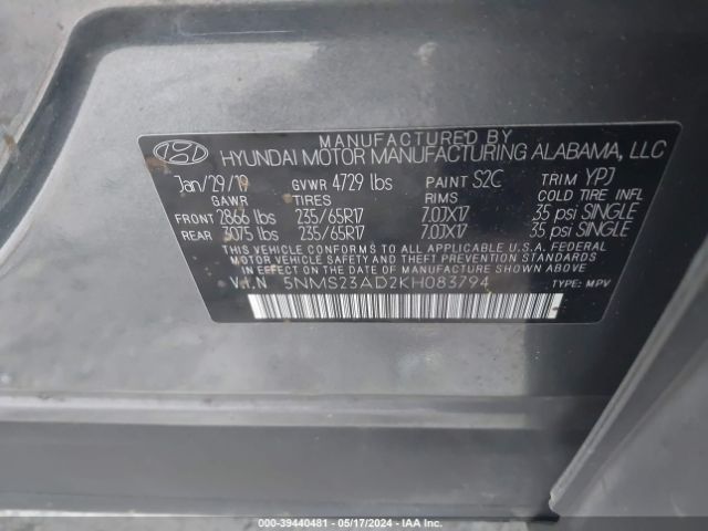 Photo 8 VIN: 5NMS23AD2KH083794 - HYUNDAI SANTA FE 