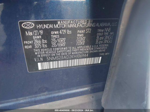 Photo 8 VIN: 5NMS23AD2KH106944 - HYUNDAI SANTA FE 