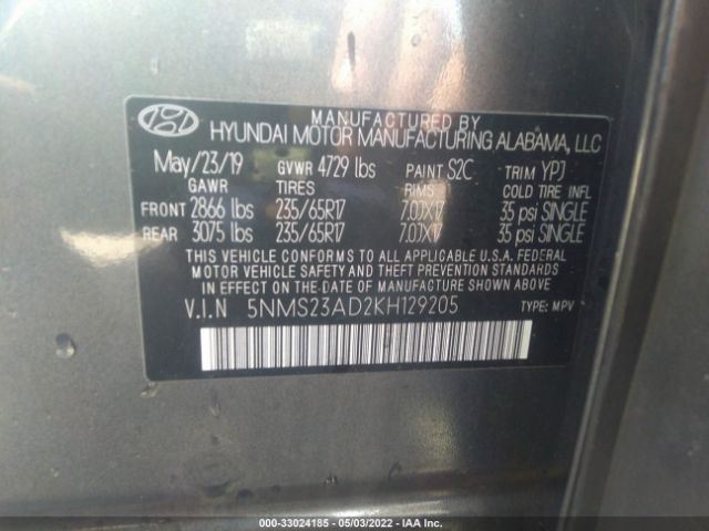 Photo 8 VIN: 5NMS23AD2KH129205 - HYUNDAI SANTA FE 