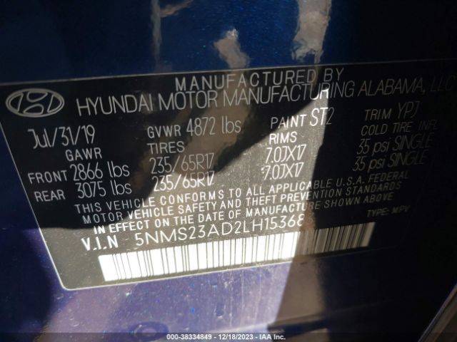 Photo 8 VIN: 5NMS23AD2LH153683 - HYUNDAI SANTA FE 