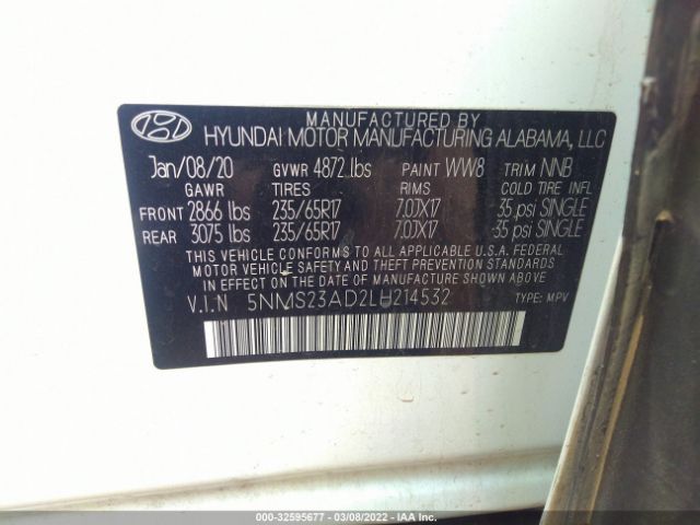 Photo 8 VIN: 5NMS23AD2LH214532 - HYUNDAI SANTA FE 