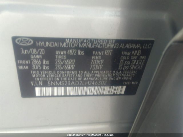 Photo 8 VIN: 5NMS23AD2LH246302 - HYUNDAI SANTA FE 