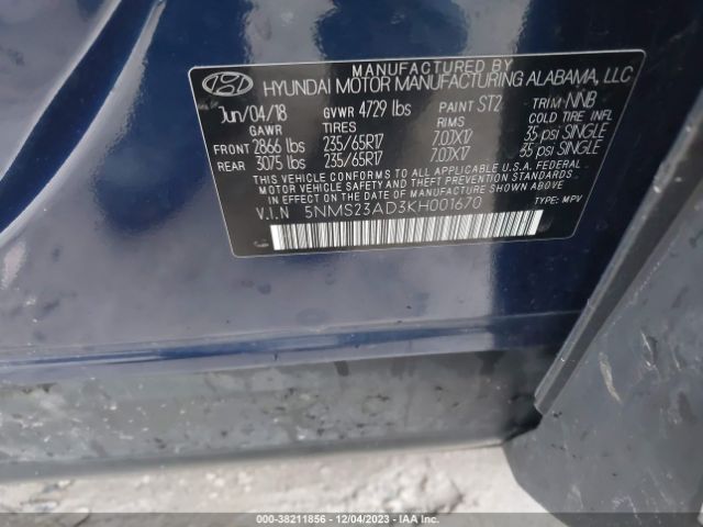 Photo 8 VIN: 5NMS23AD3KH001670 - HYUNDAI SANTA FE 