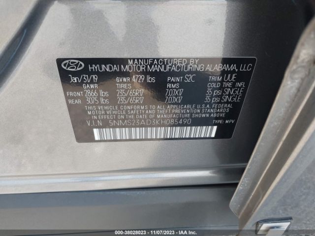 Photo 8 VIN: 5NMS23AD3KH085490 - HYUNDAI SANTA FE 