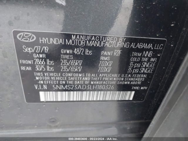 Photo 8 VIN: 5NMS23AD3LH180326 - HYUNDAI SANTA FE 