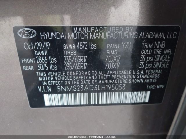 Photo 8 VIN: 5NMS23AD3LH195053 - HYUNDAI SANTA FE 