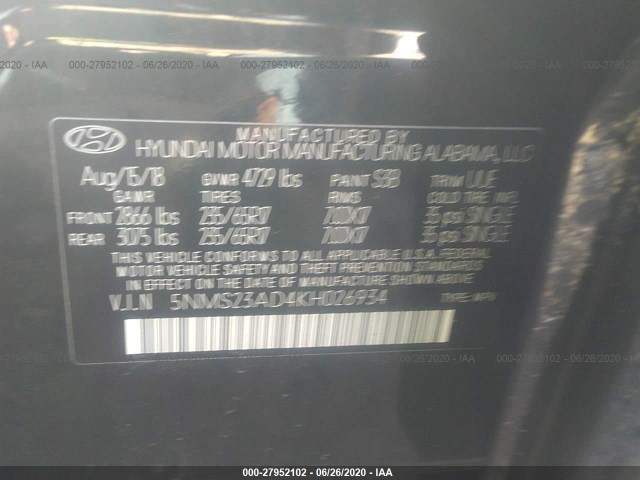 Photo 8 VIN: 5NMS23AD4KH026934 - HYUNDAI SANTA FE 