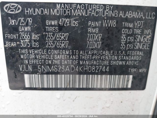 Photo 8 VIN: 5NMS23AD4KH082744 - HYUNDAI SANTA FE 