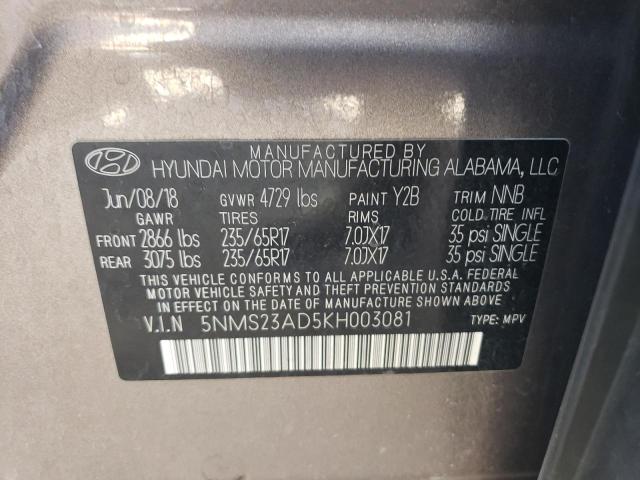 Photo 12 VIN: 5NMS23AD5KH003081 - HYUNDAI SANTA FE 