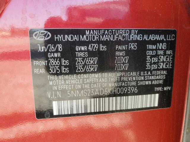 Photo 12 VIN: 5NMS23AD5KH009396 - HYUNDAI SANTA FE S 