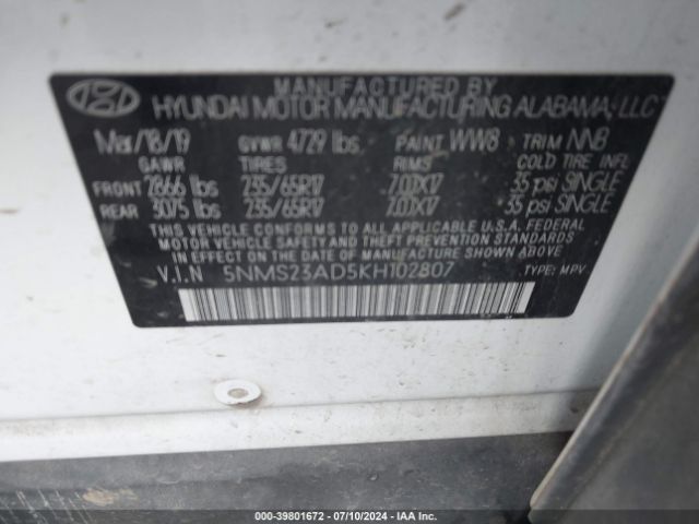 Photo 8 VIN: 5NMS23AD5KH102807 - HYUNDAI SANTA FE 