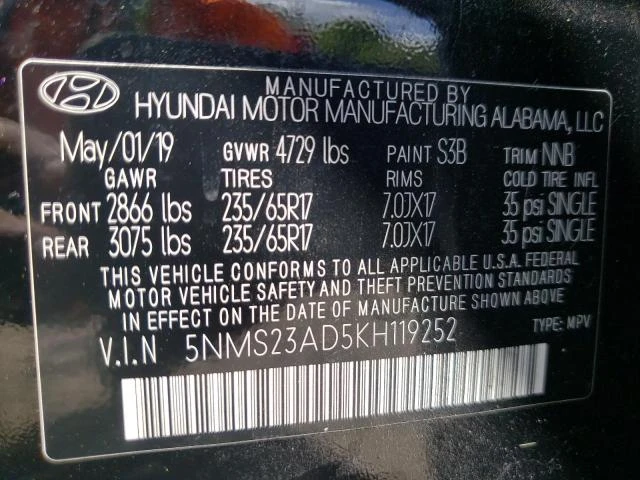 Photo 13 VIN: 5NMS23AD5KH119252 - HYUNDAI SANTA FE S 