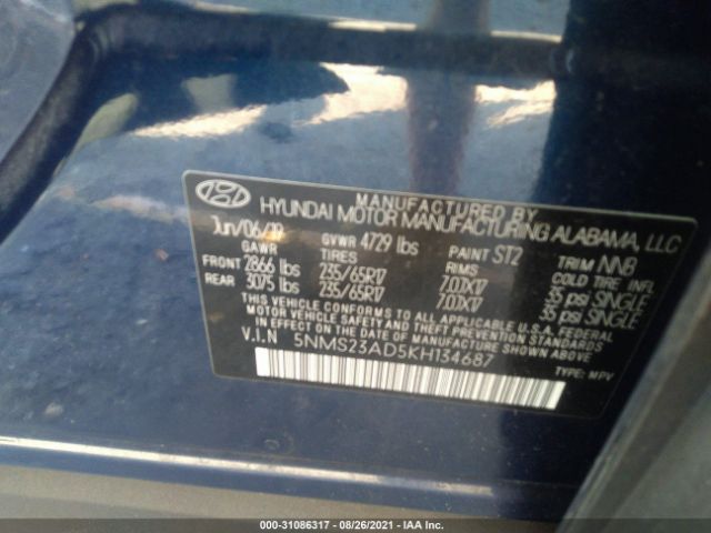 Photo 8 VIN: 5NMS23AD5KH134687 - HYUNDAI SANTA FE 