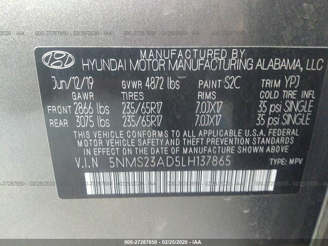 Photo 8 VIN: 5NMS23AD5LH137865 - HYUNDAI SANTA FE 