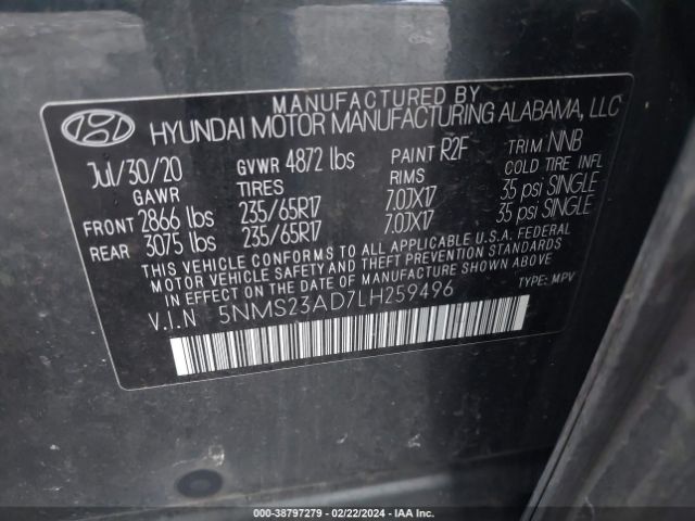 Photo 8 VIN: 5NMS23AD7LH259496 - HYUNDAI SANTA FE 