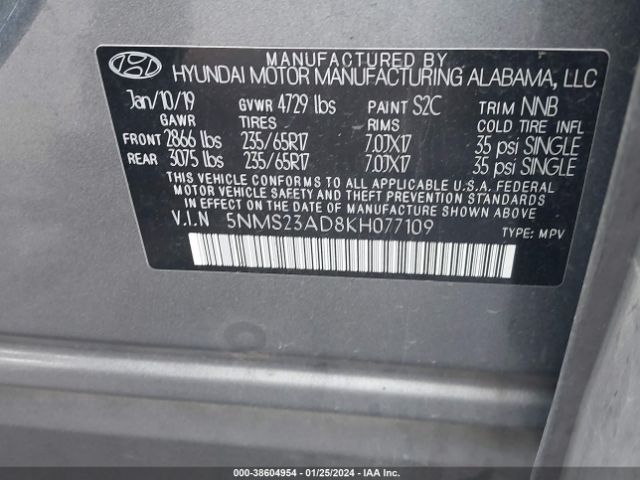 Photo 8 VIN: 5NMS23AD8KH077109 - HYUNDAI SANTA FE 