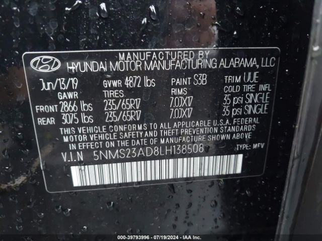 Photo 8 VIN: 5NMS23AD8LH138508 - HYUNDAI SANTA FE 