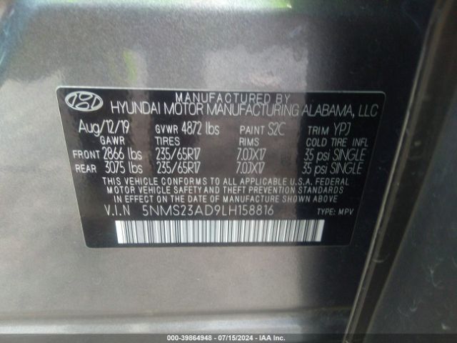 Photo 8 VIN: 5NMS23AD9LH158816 - HYUNDAI SANTA FE 