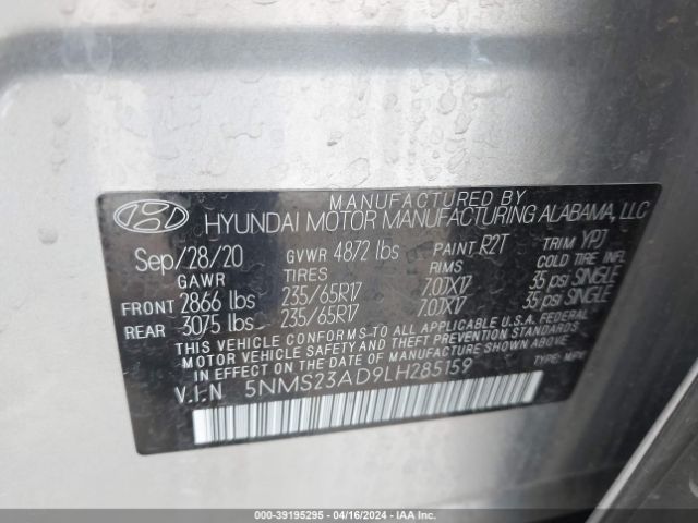 Photo 8 VIN: 5NMS23AD9LH285159 - HYUNDAI SANTA FE 