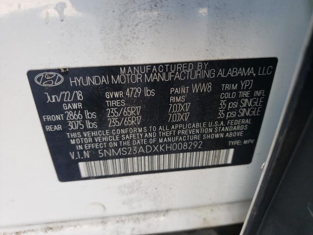 Photo 9 VIN: 5NMS23ADXKH008292 - HYUNDAI SANTA FE S 