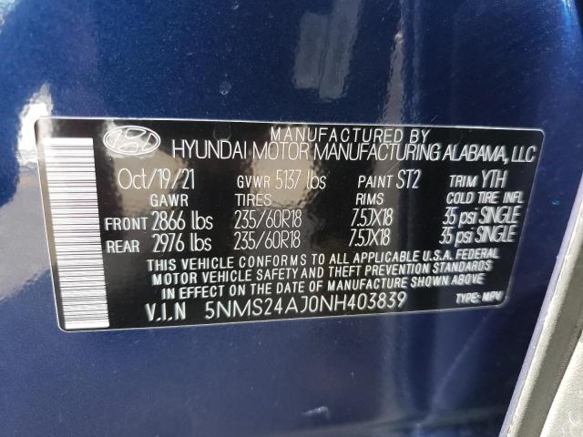 Photo 9 VIN: 5NMS24AJ0NH403839 - HYUNDAI SANTA FE S 