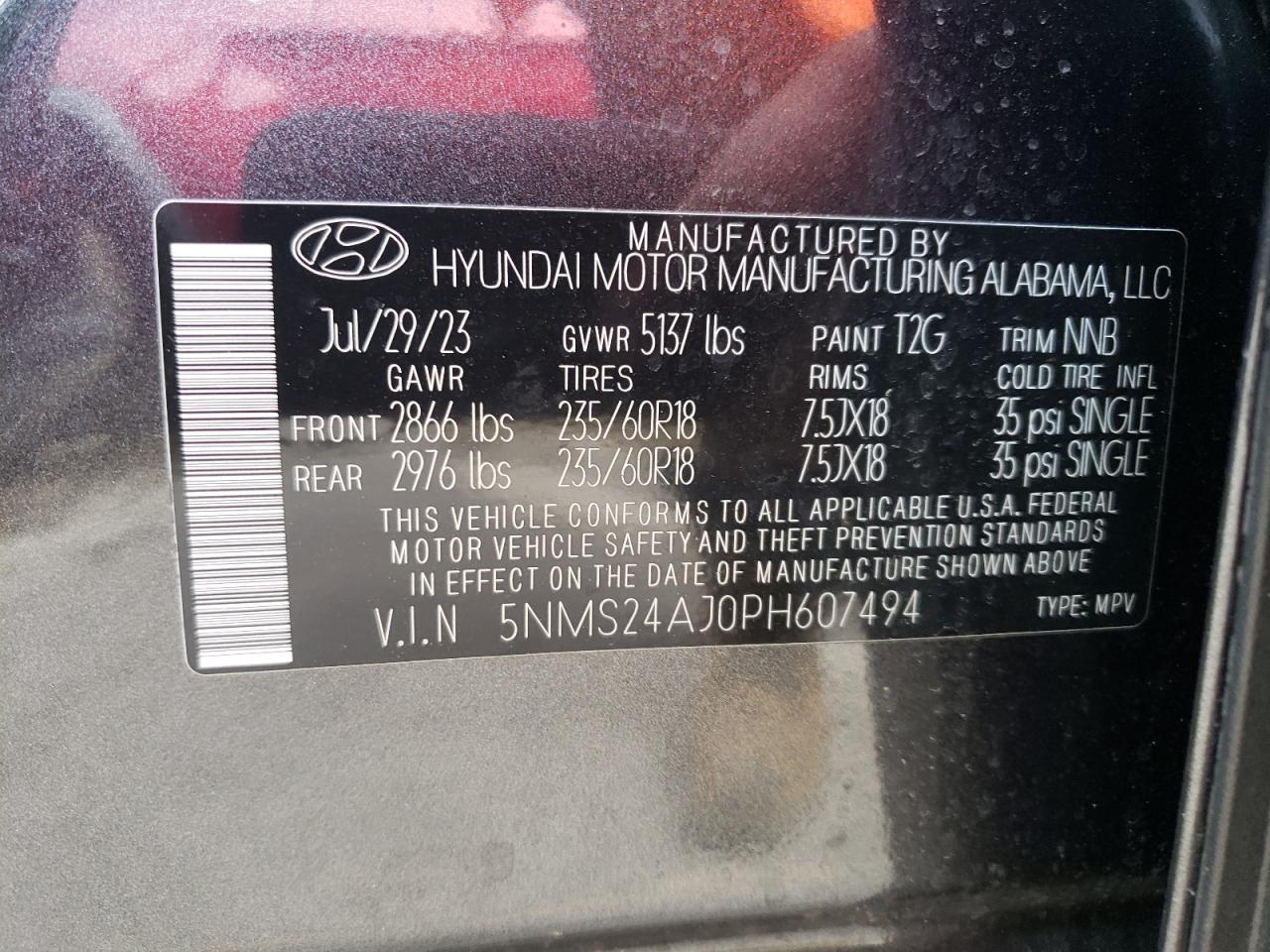 Photo 12 VIN: 5NMS24AJ0PH607494 - HYUNDAI SANTA FE 