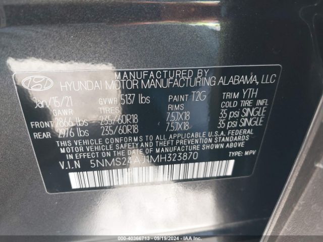 Photo 8 VIN: 5NMS24AJ1MH323870 - HYUNDAI SANTA FE 