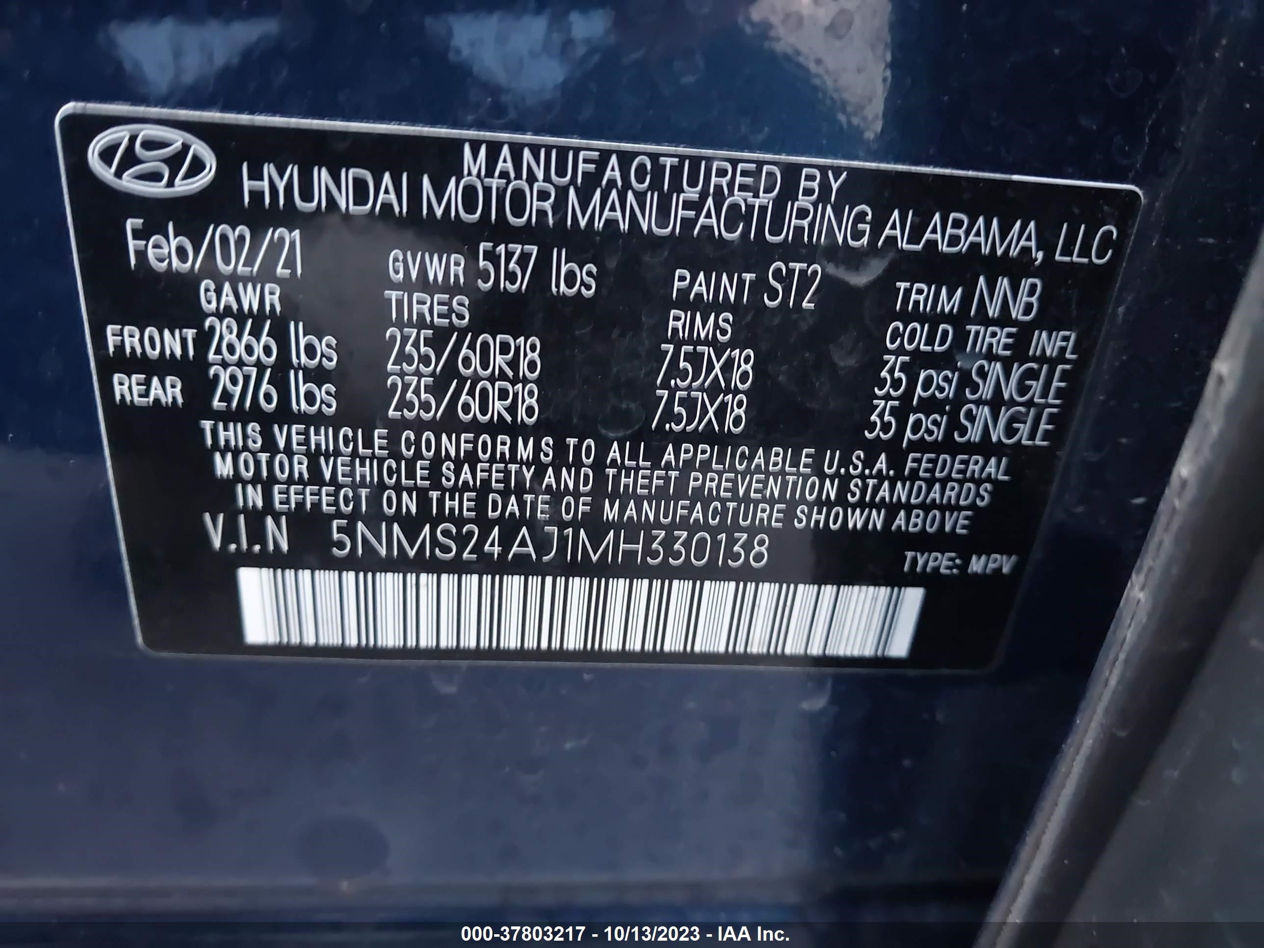 Photo 8 VIN: 5NMS24AJ1MH330138 - HYUNDAI SANTA FE 