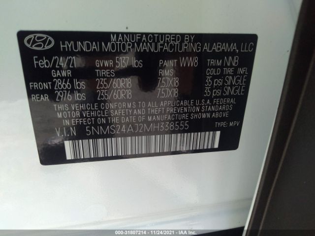 Photo 8 VIN: 5NMS24AJ2MH338555 - HYUNDAI SANTA FE 