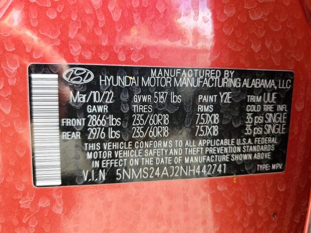 Photo 12 VIN: 5NMS24AJ2NH442741 - HYUNDAI SANTA FE S 