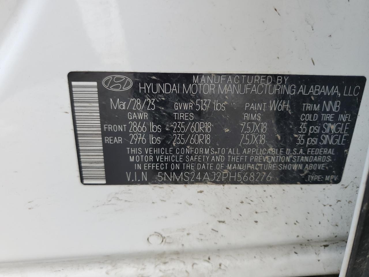 Photo 12 VIN: 5NMS24AJ2PH568276 - HYUNDAI SANTA FE 