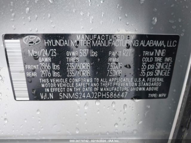 Photo 8 VIN: 5NMS24AJ2PH586647 - HYUNDAI SANTA FE 