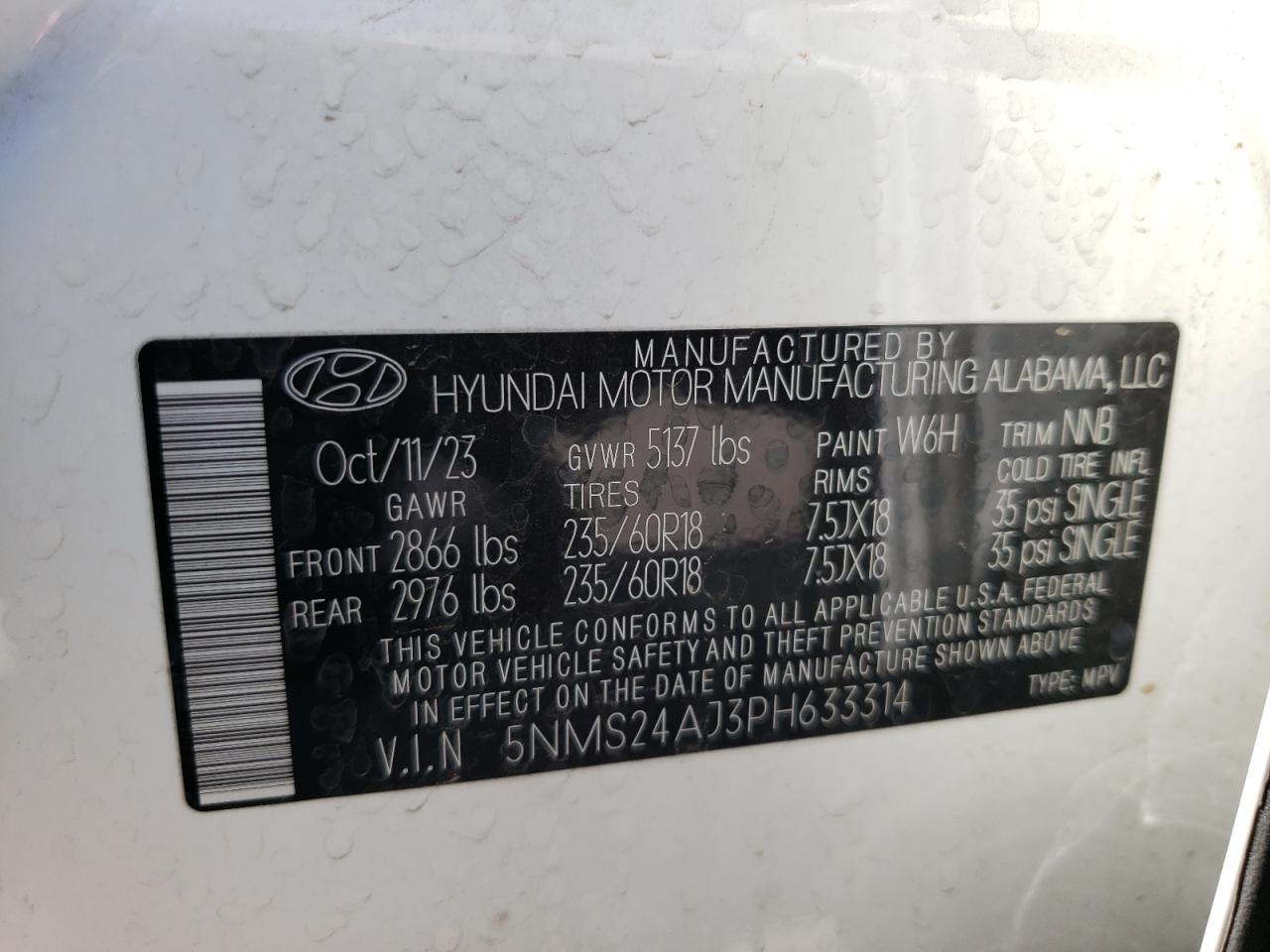 Photo 12 VIN: 5NMS24AJ3PH633314 - HYUNDAI SANTA FE 