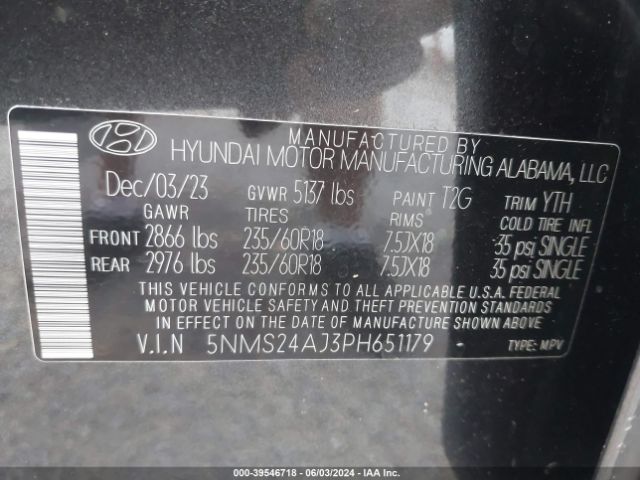 Photo 8 VIN: 5NMS24AJ3PH651179 - HYUNDAI SANTA FE 